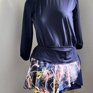 Laret Sports Women's Tennis Shirt & Skirt -built-in shorts  Dark Blue